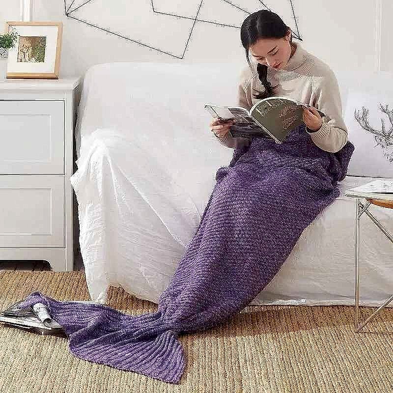 Hand-Knitted Merino-Style Mermaid Wrap Blanket 80cm × 180cm
