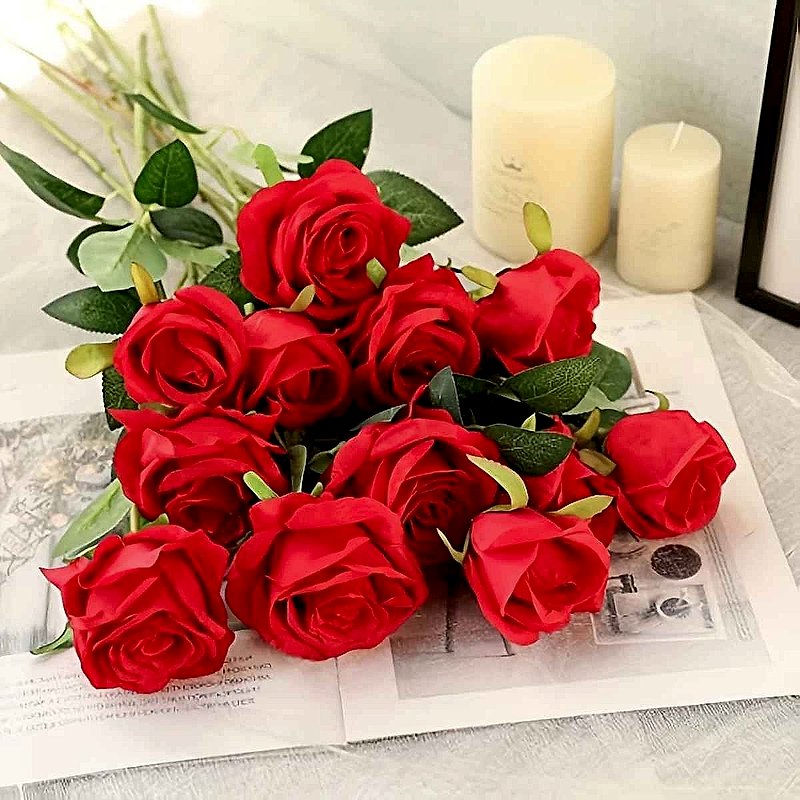 12-Piece Realistic Artificial Rose Bouquet | 20,000+ Sold