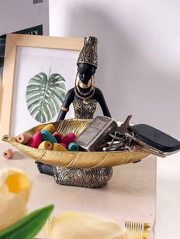 Handcrafted African Girl Holding a Plate Sculpture | 1000+