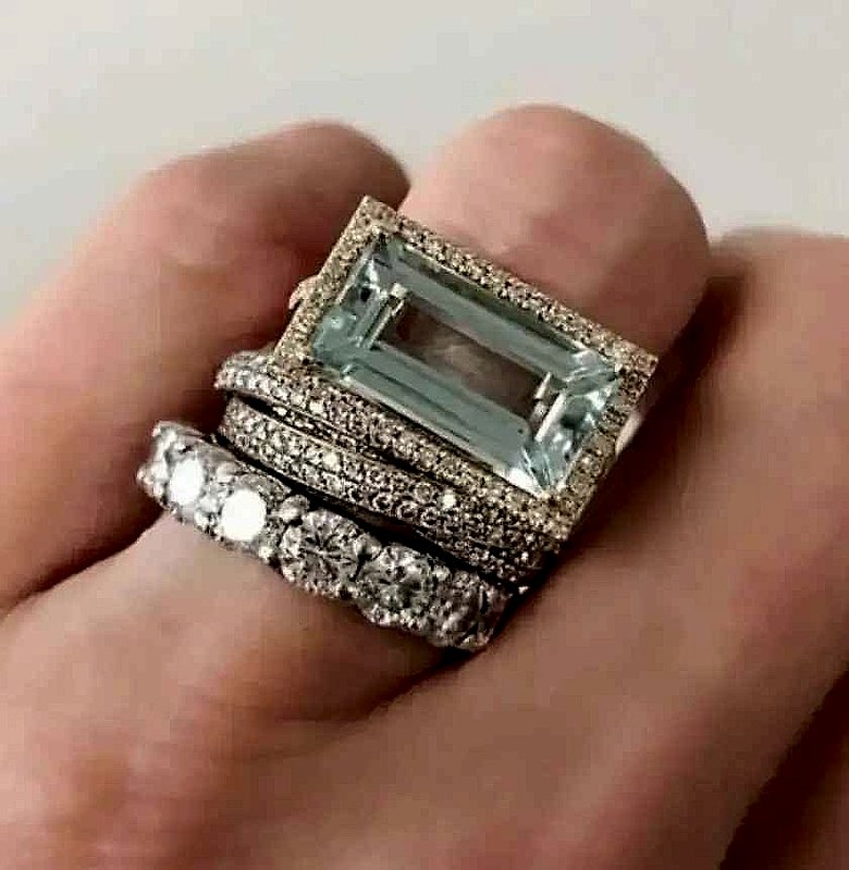 Exquisite Three Piece Set Inlay Blue Color Square Zircon