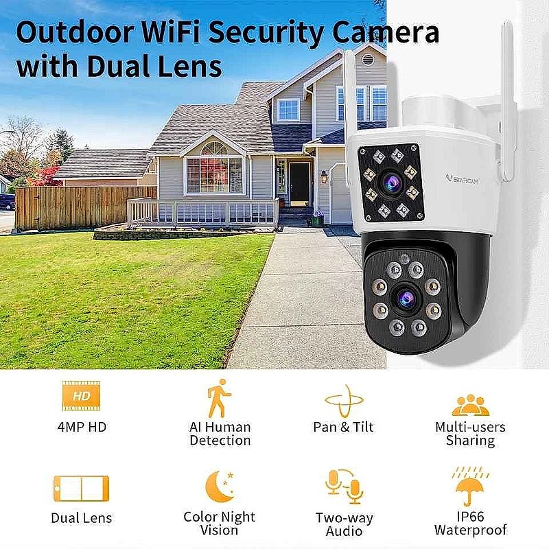 VSTARCAM Dual Lens Pan/Tilt Security Camera with Color