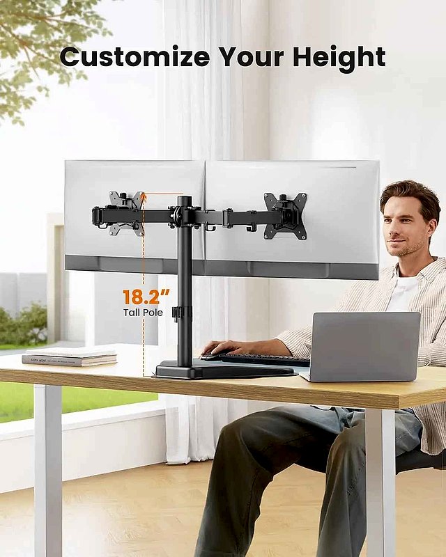 End the Desktop Chaos — Dual Monitor Stand for 2 Screens up to 32", Height Adjustable & VESA Compatible