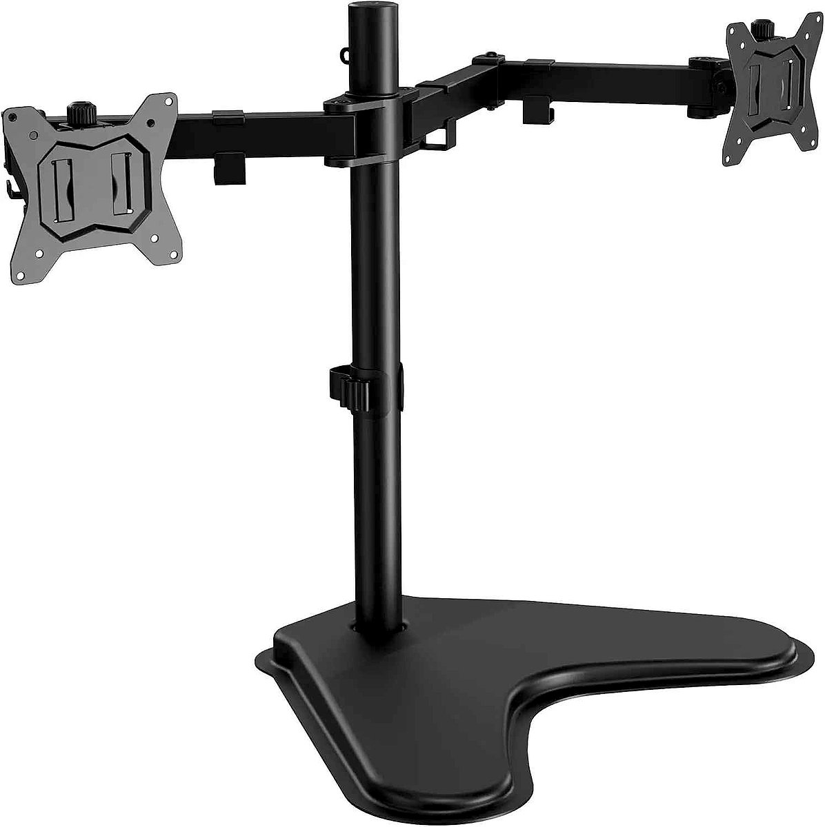 Dual monitor stand holding two screens side by side with adjustable height arms and VESA mount compatibility | BigMoetsy