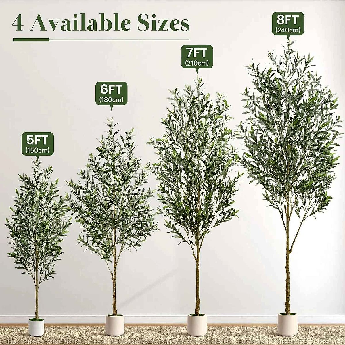 Realistic handcrafted 6FT silk olive tree in white planter close-up detail view | BigMoetsy