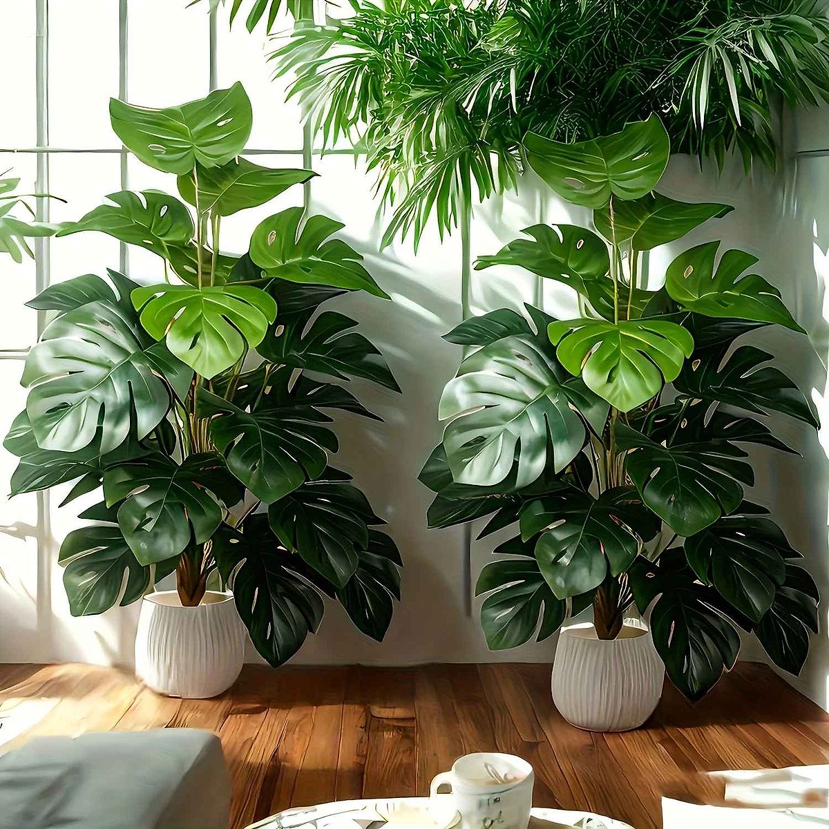 Handcrafted realistic silk artificial fiddle leaf fig tree with lifelike leaves in close-up detail view | BigMoetsy