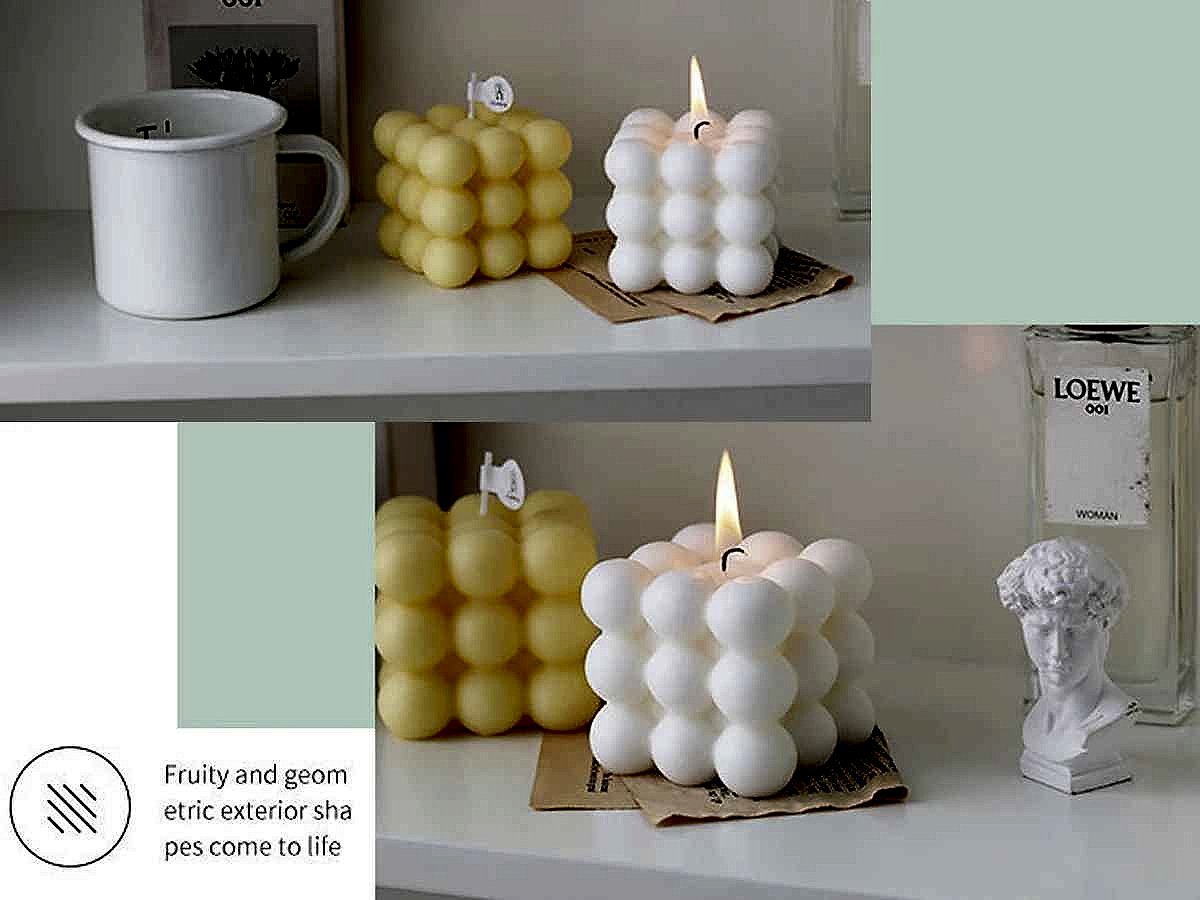 Handcrafted bubble cube soy wax scented candle set with realistic silk-like texture, elevating home decor | BigMoetsy