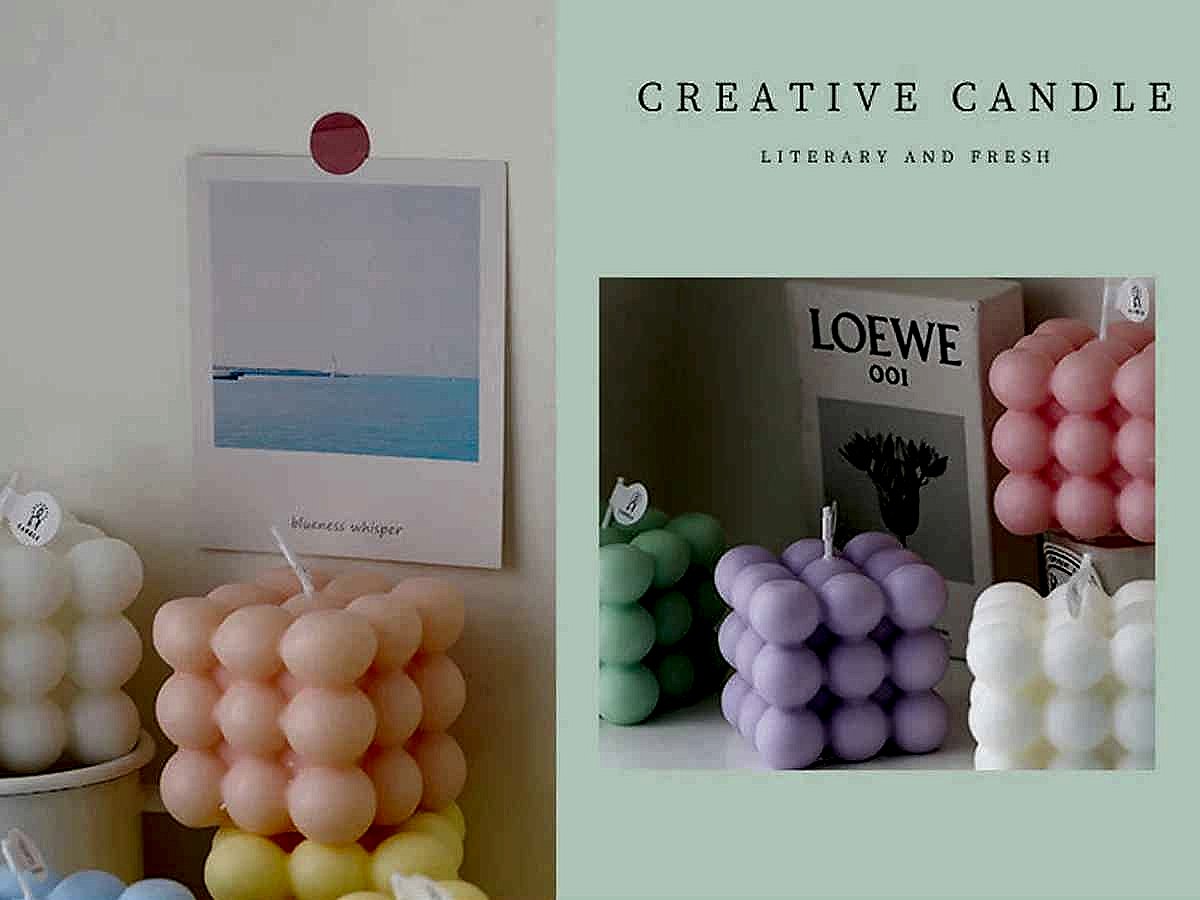 Handcrafted bubble cube soy wax scented candle set with realistic silk-like texture, elevating home decor | BigMoetsy