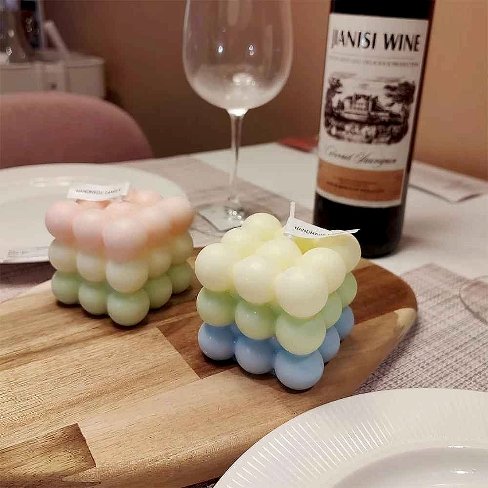 Handcrafted silk-realistic bubble cube soy wax scented candle set elevating home decor with artisan detail | BigMoetsy