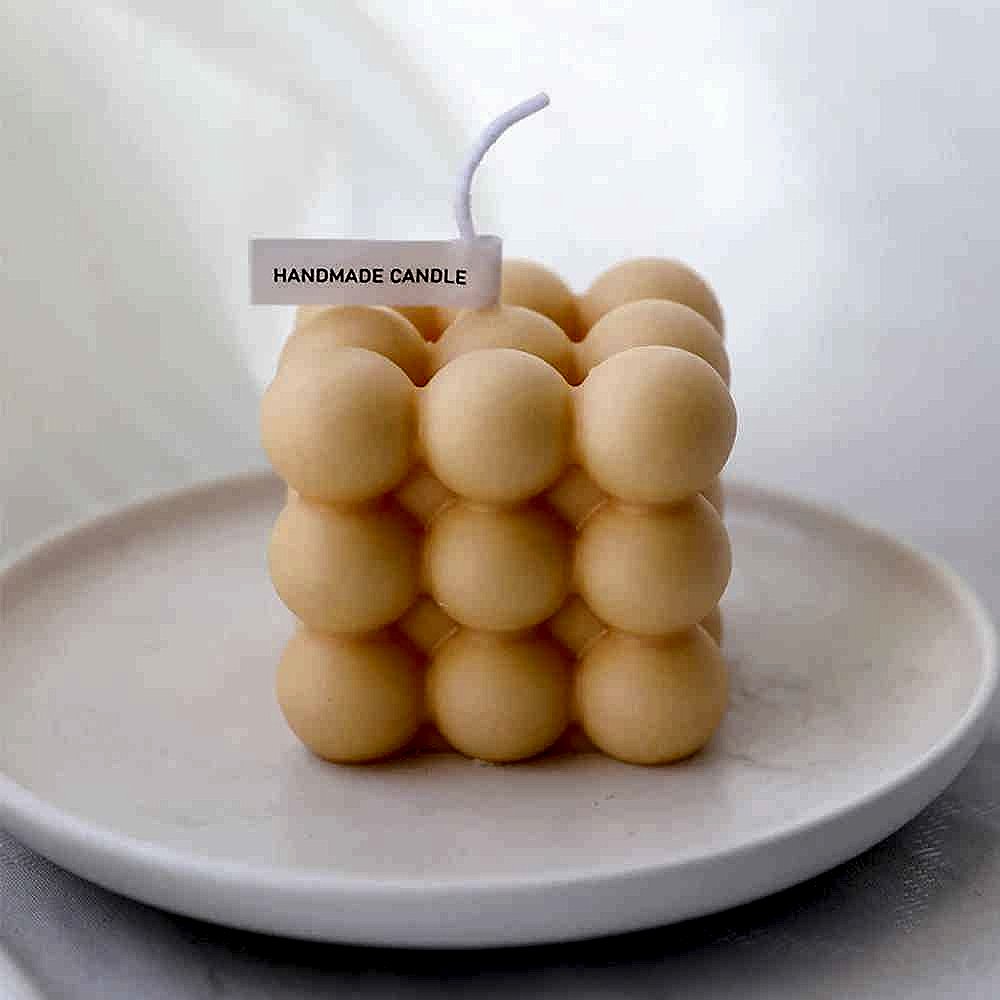 Handcrafted silk realistic bubble cube soy wax scented candle set elevating home decor display | BigMoetsy