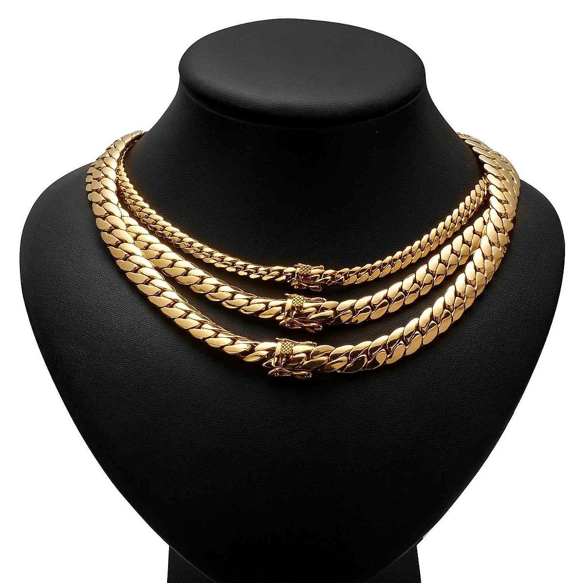 Handcrafted vintage-style Hip Hop Cuban Link Chain Necklace with crystal accents close-up detail view | BigMoetsy