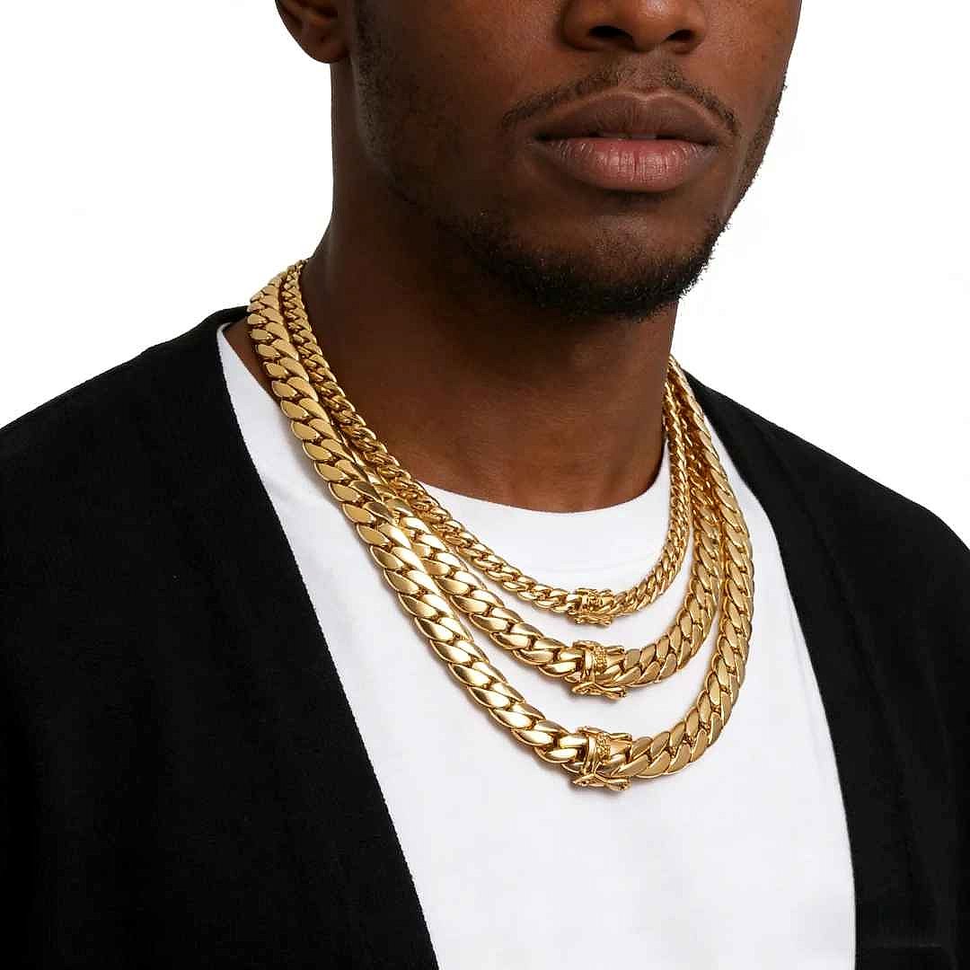 Handcrafted vintage-style Hip Hop Cuban Link Chain Necklace with crystal accents close-up detail view | BigMoetsy