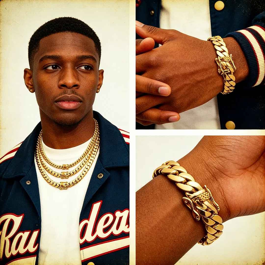 Handcrafted vintage-style Hip Hop Cuban Link Chain Necklace with crystal accents close-up detail view | BigMoetsy