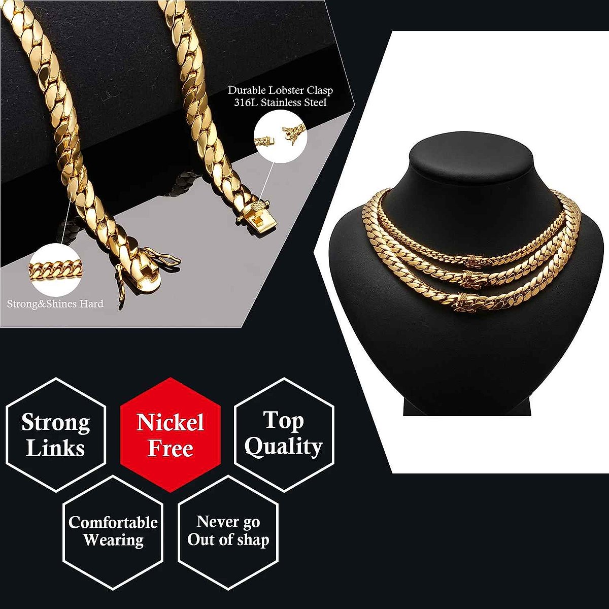 Handcrafted vintage-style Hip Hop Cuban Link Chain Necklace with crystal details, close-up lifestyle view | BigMoetsy