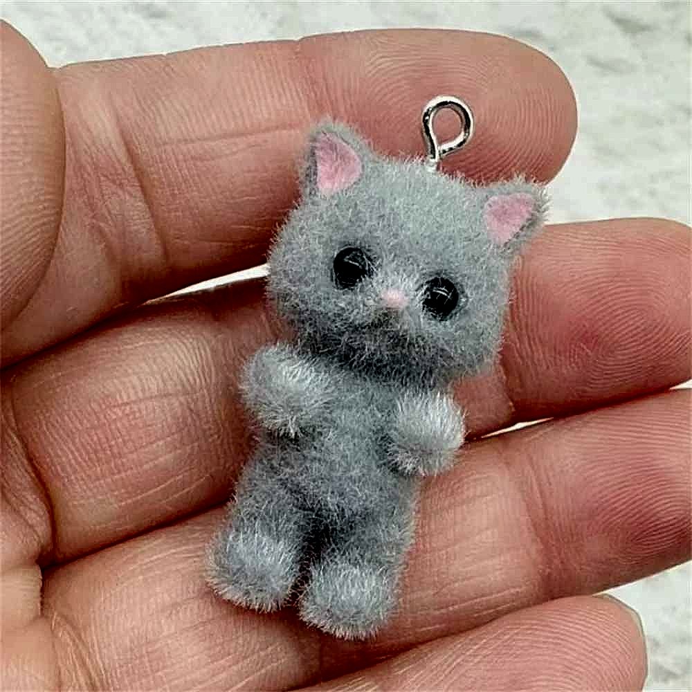 Handcrafted Bring Your Handmade Jewelry to Life — Kawaii 3D Fluffy Flocking Resin Cat Cha... - View 2 of 6 | BigMoetsy