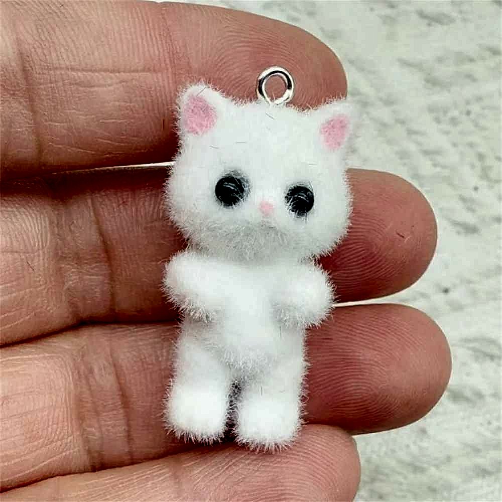 Handcrafted Bring Your Handmade Jewelry to Life — Kawaii 3D Fluffy Flocking Resin Cat Cha... - View 4 of 6 | BigMoetsy