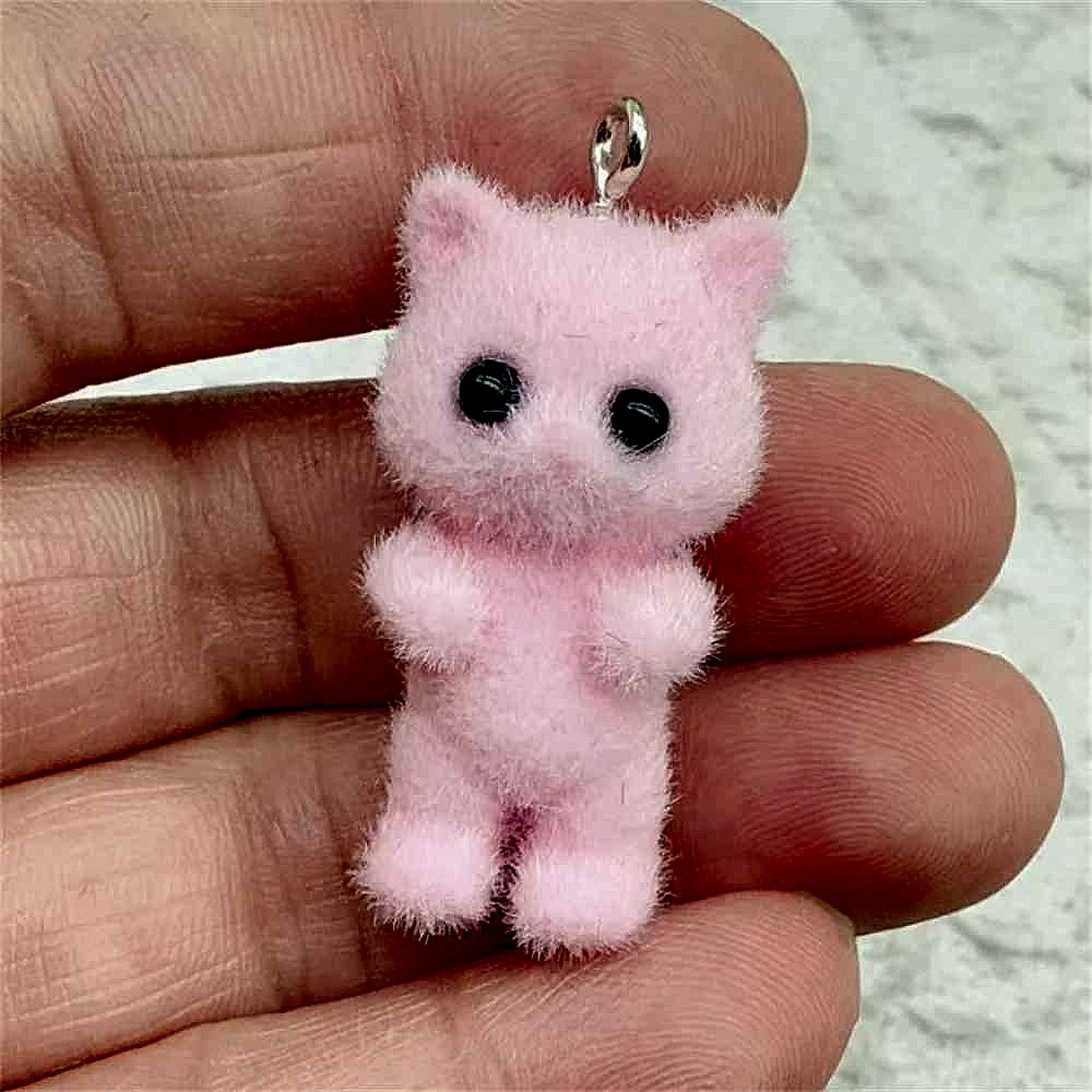 Handcrafted Bring Your Handmade Jewelry to Life — Kawaii 3D Fluffy Flocking Resin Cat Cha... - View 6 of 6 | BigMoetsy