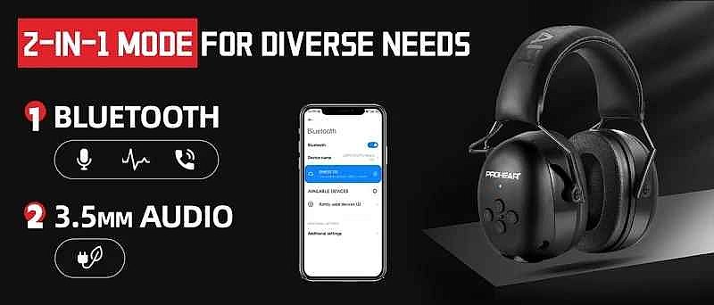 PROHEAR Electronic Bluetooth Hearing Protectors Safety Noise Reduction Earmuf... - View 8 of 13 | BigMoetsy