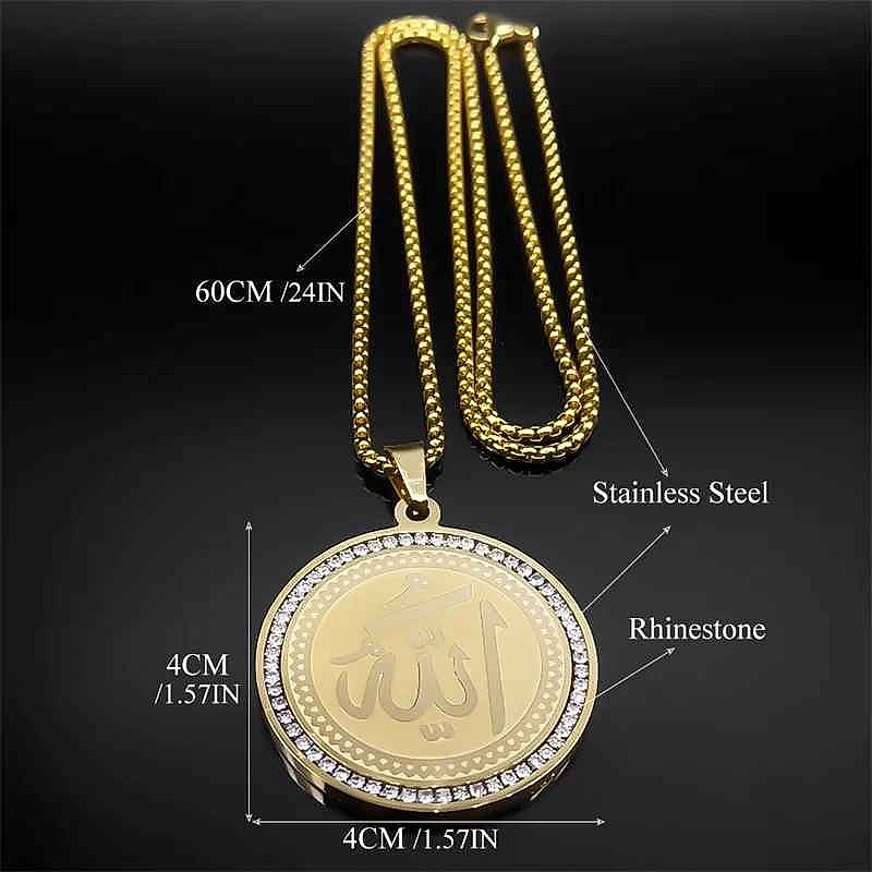 Arabic Quran Allah Rhinestone Necklace in Gold-Tone