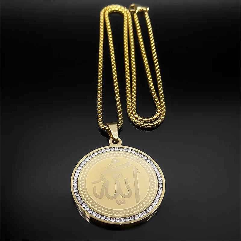 Handcrafted Wear Your Faith Every Day — Arabic Quran Allah Rhinestone Necklace in Gold-To... - View 6 of 8 | BigMoetsy