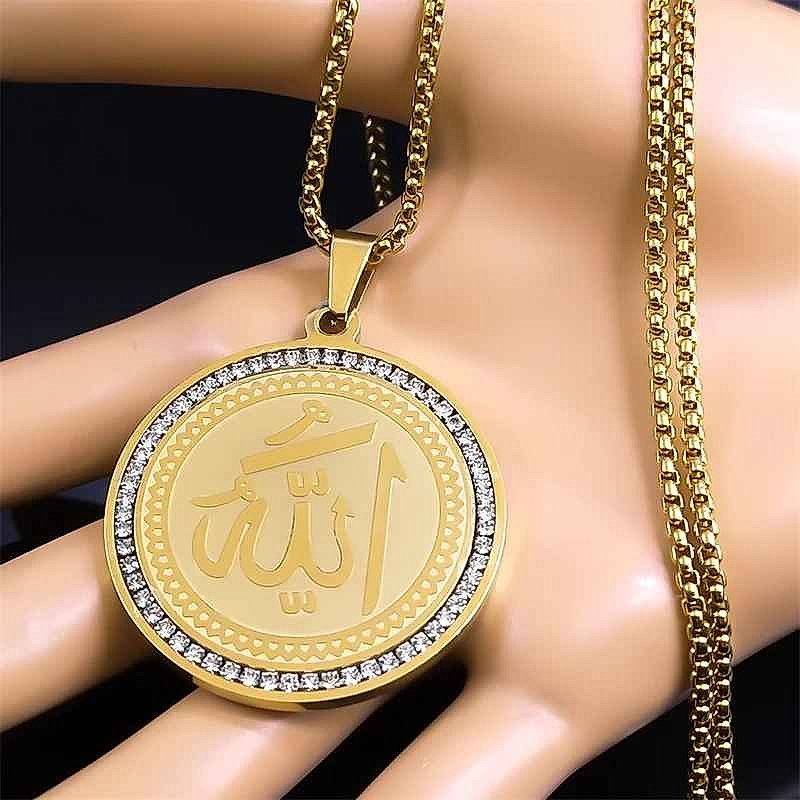 Handcrafted Wear Your Faith Every Day — Arabic Quran Allah Rhinestone Necklace in Gold-To... - View 7 of 8 | BigMoetsy