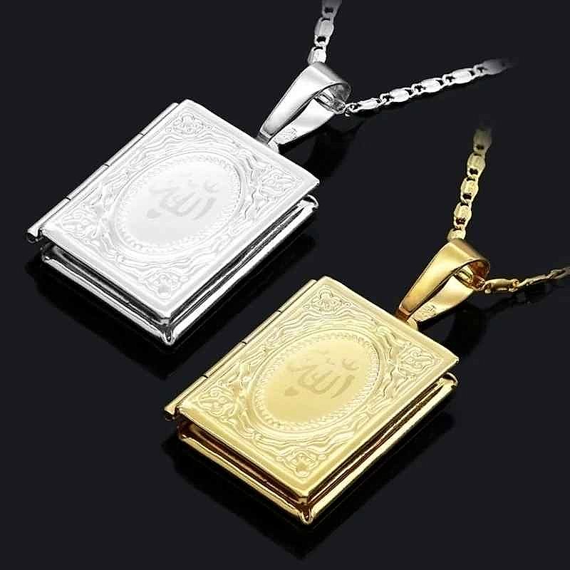 Islamic Allah Quran photo locket pendant open