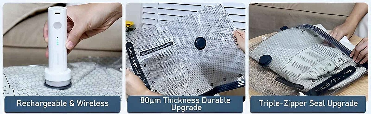 Pack More, Stress Less — Cordless Compression Travel Vacuum Set (15 Bags + Re... - View 4 of 12 | BigMoetsy