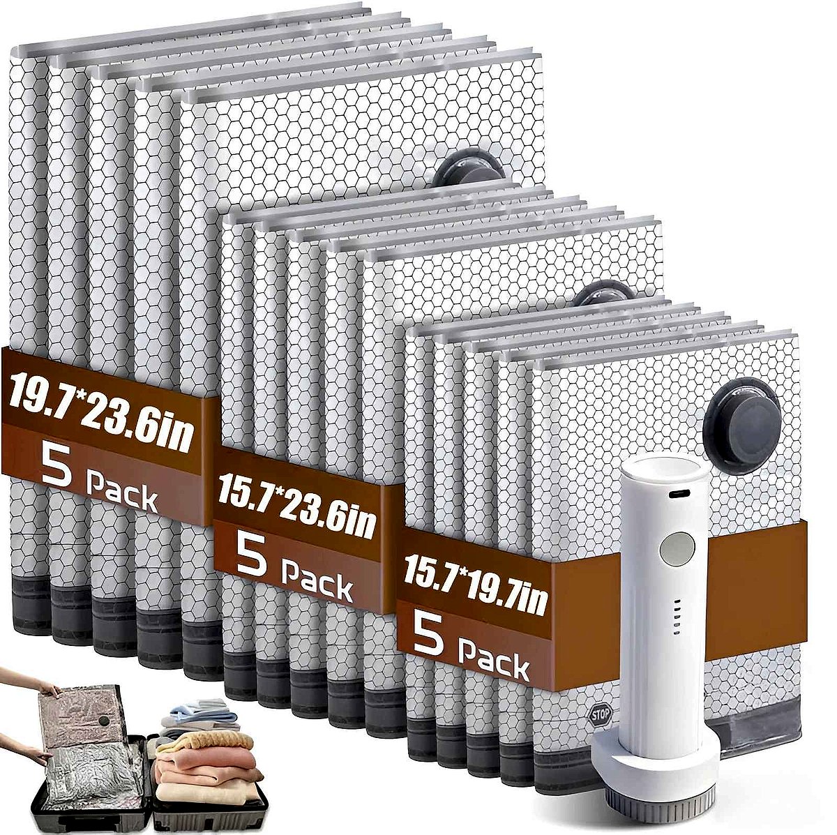 Pack More, Stress Less — Cordless Compression Travel Vacuum Set (15 Bags + Re... - View 7 of 12 | BigMoetsy