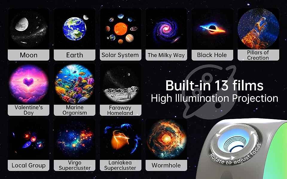 Turn Any Room Into a Personal Planetarium — Galaxy Projector Night Light with... - View 2 of 9 | BigMoetsy