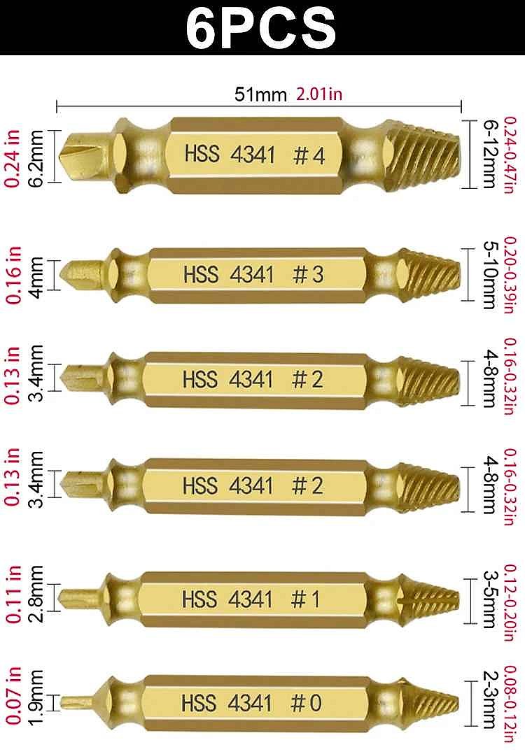 Professional Never Let a Stripped Screw Stop You Again — 6-Piece HSS Damaged Screw Extract... - View 7 of 8 | BigMoetsy