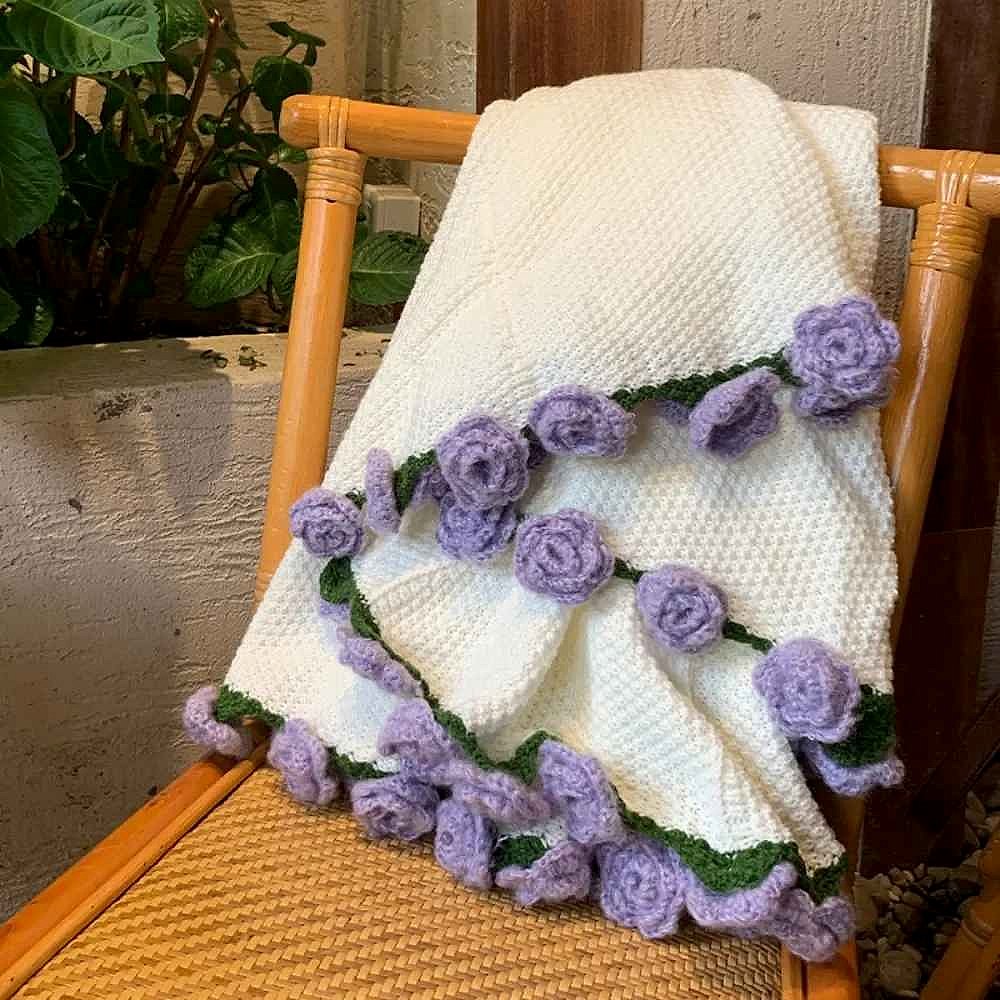 Handmade Crochet Rose Baby Blanket