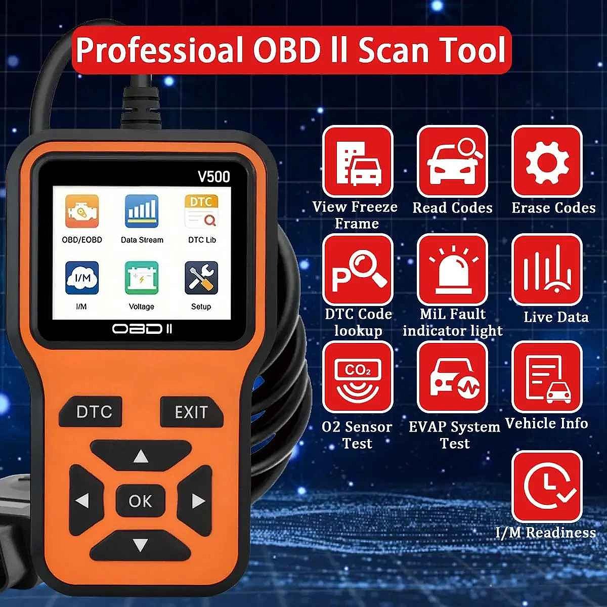 V500 OBD2 Diagnostic Scanner & Voltage Tester |1,400+ Sold