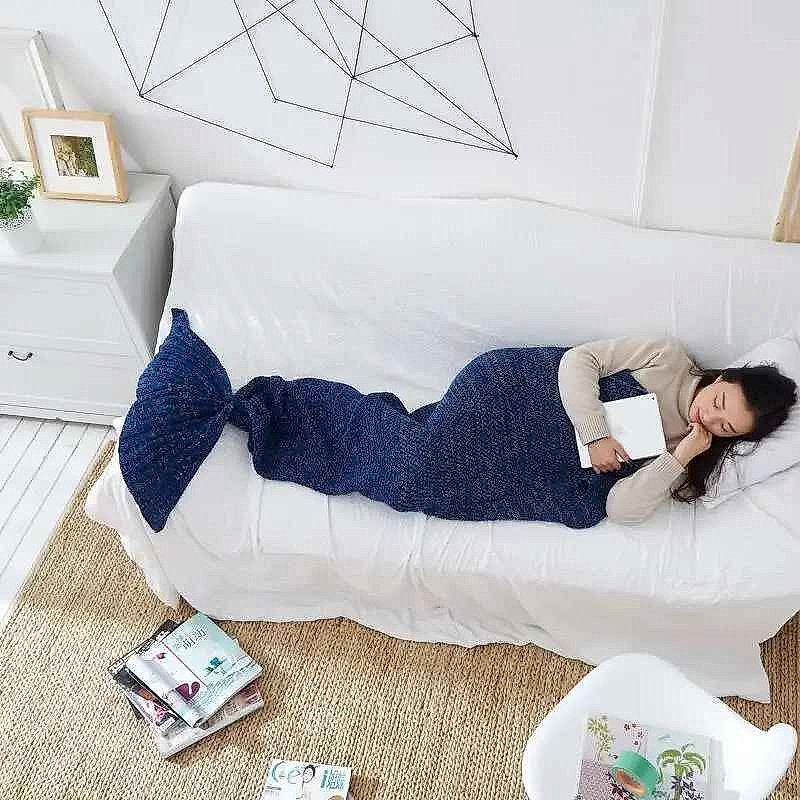 Always Cold at Your Desk? — Hand-Knitted Merino-Style Mermaid Wrap Blanket 80... - View 3 of 12 | BigMoetsy
