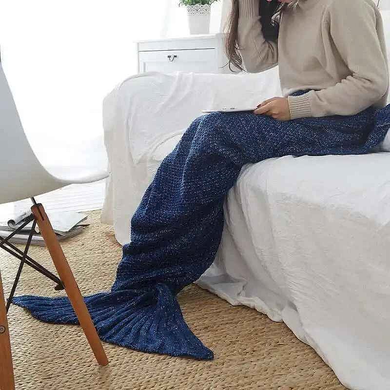 Always Cold at Your Desk? — Hand-Knitted Merino-Style Mermaid Wrap Blanket 80... - View 4 of 12 | BigMoetsy