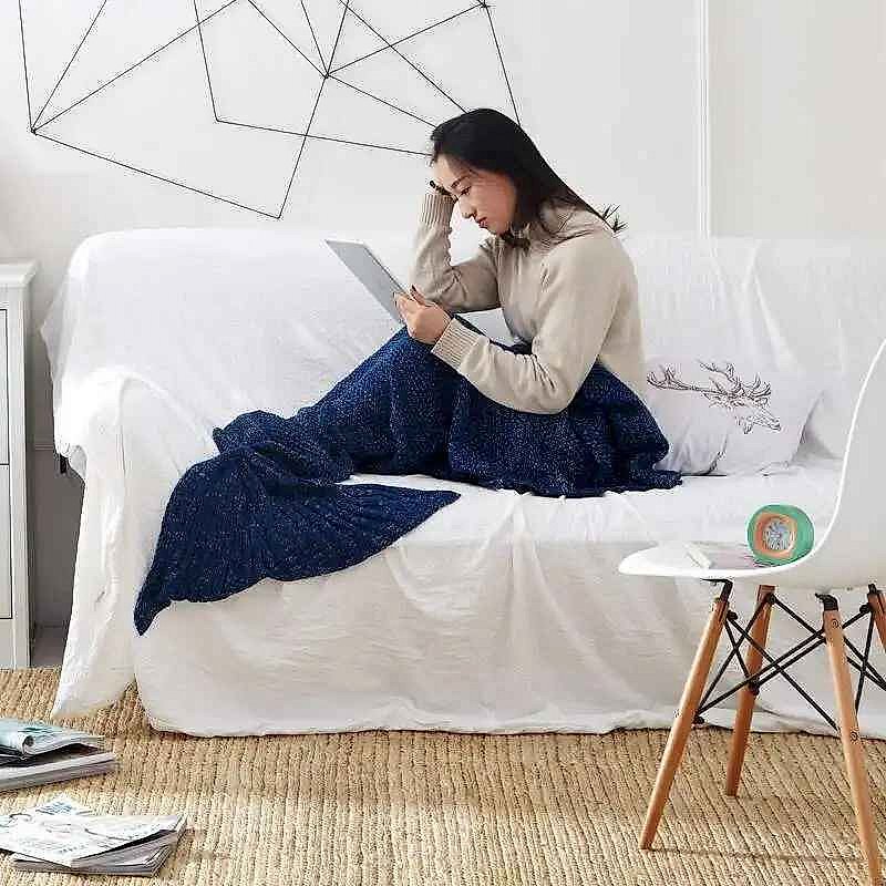 Always Cold at Your Desk? — Hand-Knitted Merino-Style Mermaid Wrap Blanket 80... - View 5 of 12 | BigMoetsy