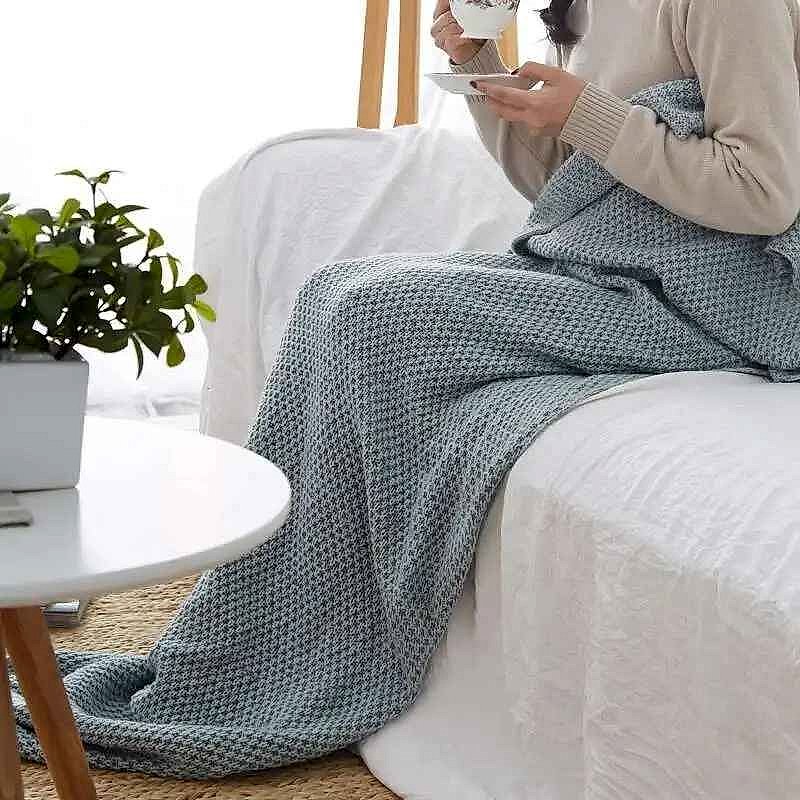 Always Cold at Your Desk? — Hand-Knitted Merino-Style Mermaid Wrap Blanket 80... - View 6 of 12 | BigMoetsy