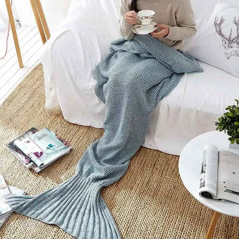 Always Cold at Your Desk? — Hand-Knitted Merino-Style Mermaid Wrap Blanket 80... - View 7 of 12 | BigMoetsy