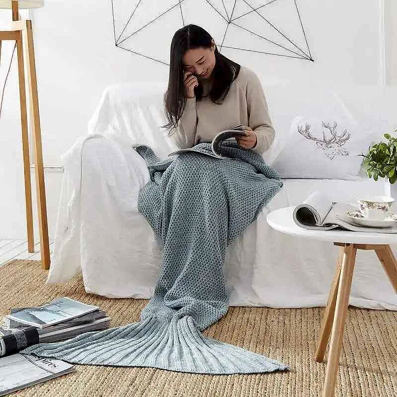 Always Cold at Your Desk? — Hand-Knitted Merino-Style Mermaid Wrap Blanket 80... - View 8 of 12 | BigMoetsy