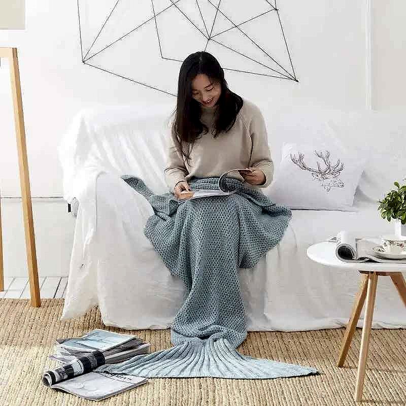 Always Cold at Your Desk? — Hand-Knitted Merino-Style Mermaid Wrap Blanket 80... - View 9 of 12 | BigMoetsy