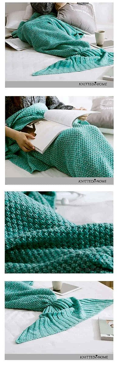 Always Cold at Your Desk? — Hand-Knitted Merino-Style Mermaid Wrap Blanket 80... - View 10 of 12 | BigMoetsy
