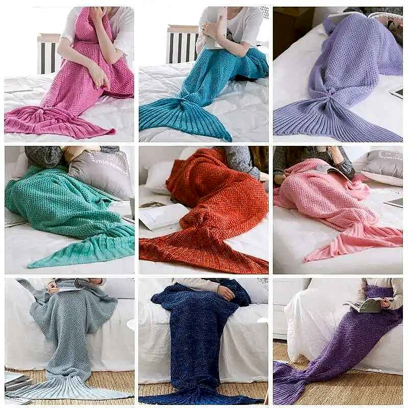 Always Cold at Your Desk? — Hand-Knitted Merino-Style Mermaid Wrap Blanket 80... - View 12 of 12 | BigMoetsy