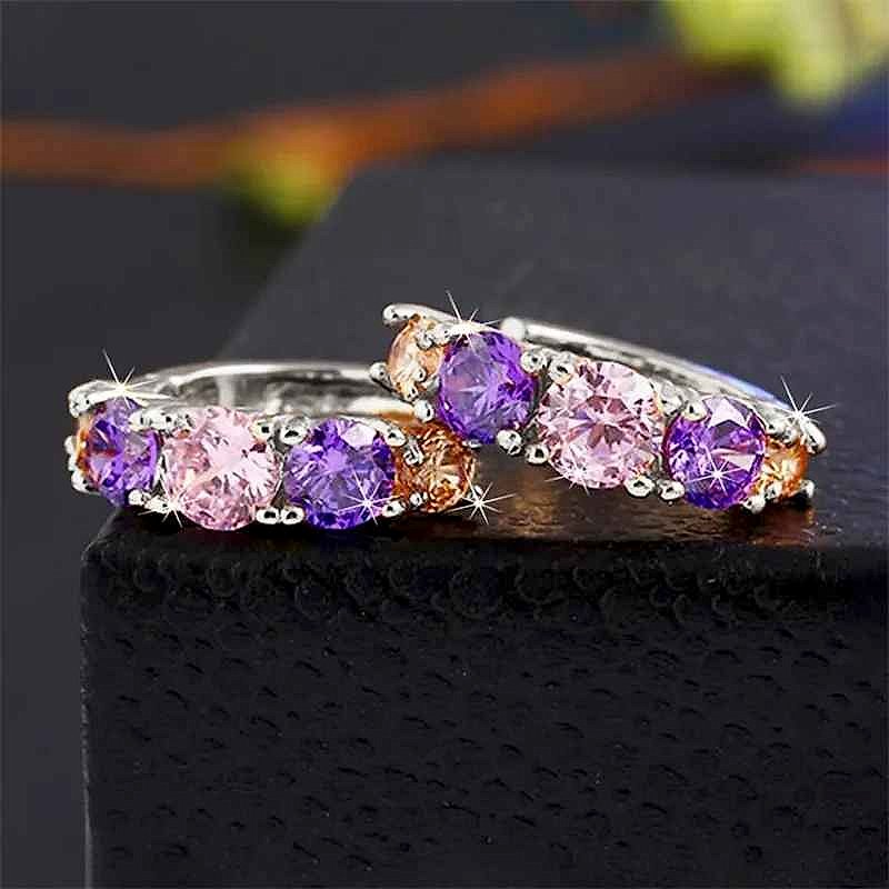 Handcrafted Finally Earrings That Match the Moment — Colorful CZ Hoop Earrings in Pink & ... - View 3 of 6 | BigMoetsy
