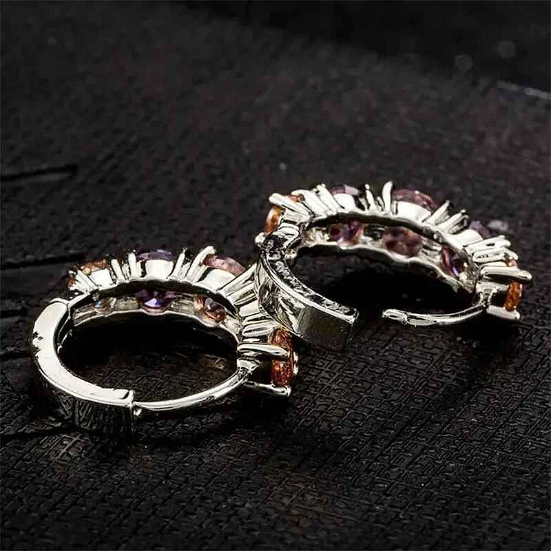 Handcrafted Finally Earrings That Match the Moment — Colorful CZ Hoop Earrings in Pink & ... - View 4 of 6 | BigMoetsy