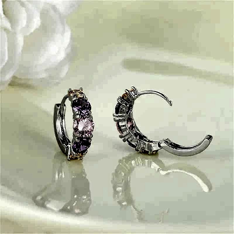 Handcrafted Finally Earrings That Match the Moment — Colorful CZ Hoop Earrings in Pink & ... - View 5 of 6 | BigMoetsy