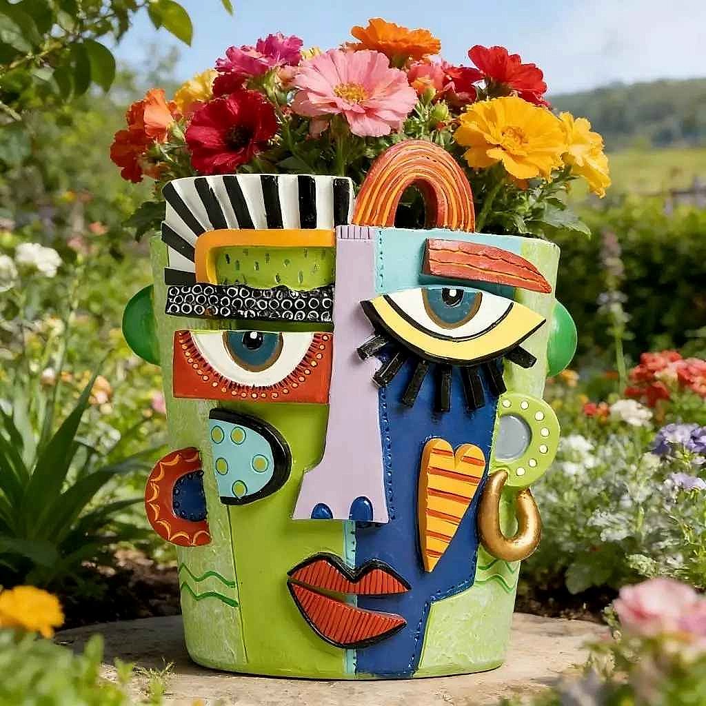 Handcrafted Bare Shelves and Bland Corners, Solved — Abstract Face Flower Pot & Picasso-I... - View 2 of 8 | BigMoetsy