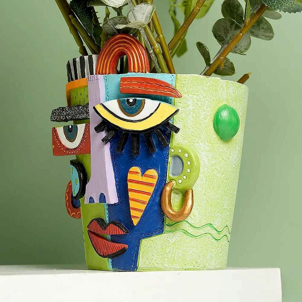 Handcrafted Bare Shelves and Bland Corners, Solved — Abstract Face Flower Pot & Picasso-I... - View 6 of 8 | BigMoetsy