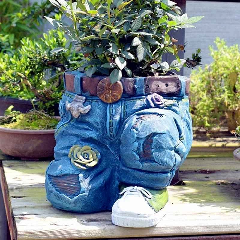 Handcrafted Give Your Outdoor Space a Story to Tell — Vintage Resin Jeans Sculpture Flowe... - View 3 of 8 | BigMoetsy