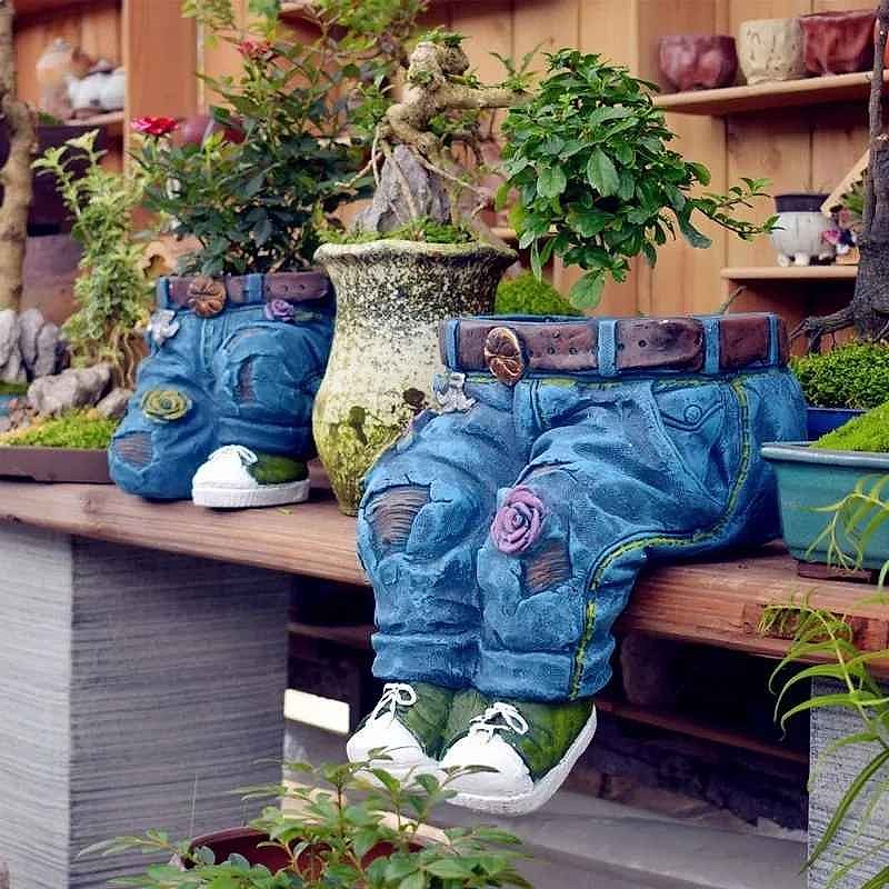 Handcrafted Give Your Outdoor Space a Story to Tell — Vintage Resin Jeans Sculpture Flowe... - View 5 of 8 | BigMoetsy