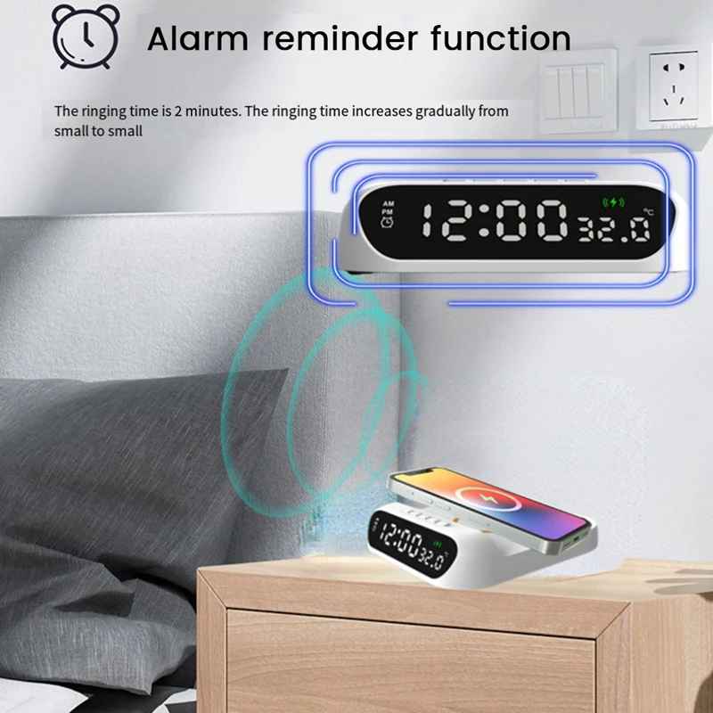 3-in-1 Wireless Charging Alarm Clock with Digital Display and Indoor Thermometer - View 4 of 4 | BigMoetsy