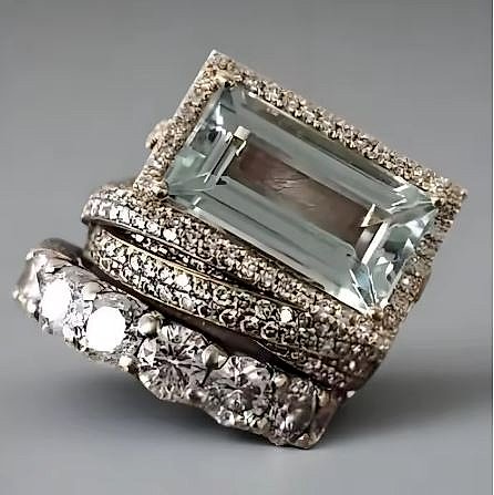 Handcrafted Exquisite Three Piece Set Inlay Blue Color Square Zircon Rings For Women | 30... - View 2 of 2 | BigMoetsy
