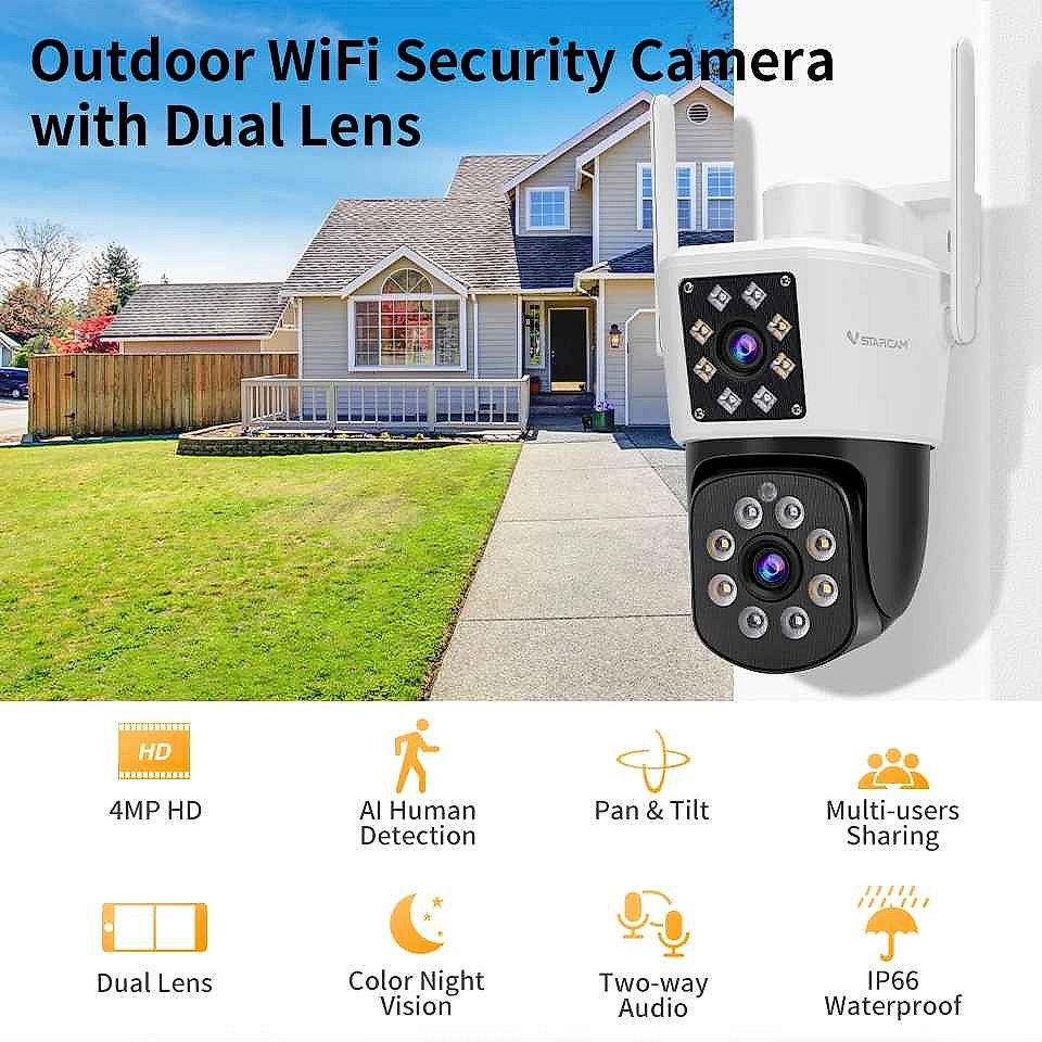 VSTARCAM Dual Lens Pan/Tilt Security Camera with Color
